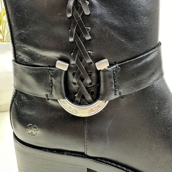 New Lucky Brand Kamany Leather Boot Black Horseshoe Shape Logo Women's 7M NWOB - Picture 7 of 11